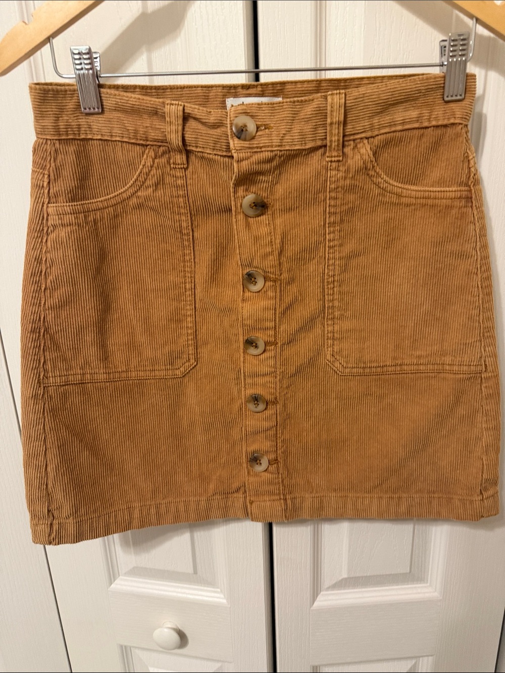 Kenzie Button-Front Corduroy Mini Skirt - Camel Brown